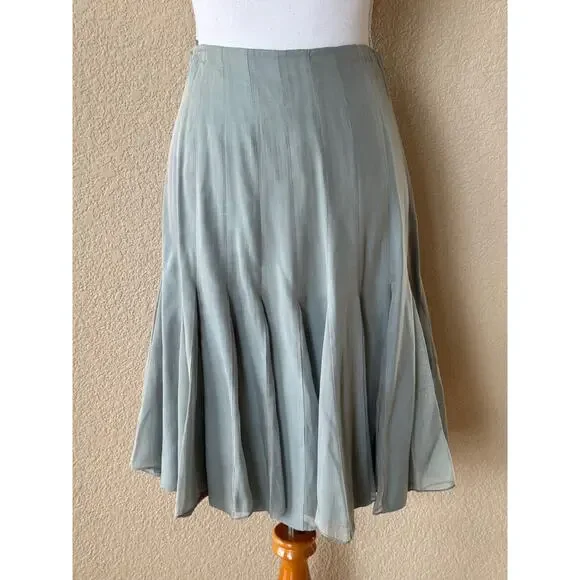 Carmen Marc Valvo Skirt Suit Sz 8 Blazer Set Jacket Silk Womens Dusty Blue Green - Picture 8 of 15